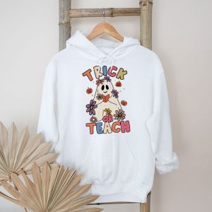 Groovy Halloween Trick or Teach Retro Floral Ghost Teacher Hoodie 4