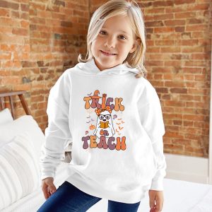 Groovy Halloween Trick or Teach Retro Floral Ghost Teacher Hoodie 7 1