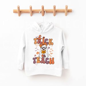 Groovy Halloween Trick or Teach Retro Floral Ghost Teacher Hoodie 8 1