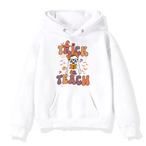 Groovy Halloween Trick or Teach Retro Floral Ghost Teacher Hoodie 9 1