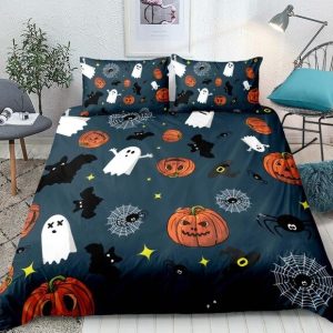 Halloween Bat With Pumpkin Bedding Set Bedroom Decor