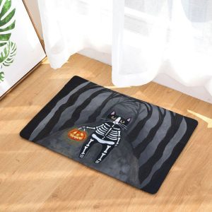 Halloween Cat Skull Pumpkin Doormat Welcome Mat