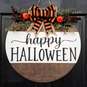 Halloween Door Hanger Wood Circle Sign