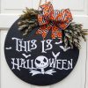 Halloween Door Hanger Wood Circle Sign