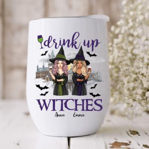 Halloween Fall Witch Drink Up Wine Tumbler