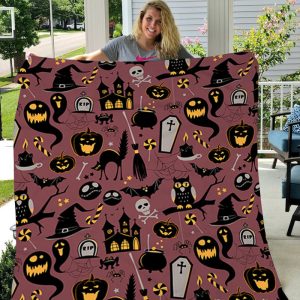 Halloween Ghost Owl Gift Fleece Blanket