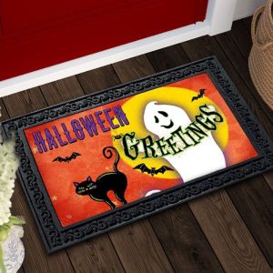 Halloween Greetings Ghost Doormat Welcome Mat
