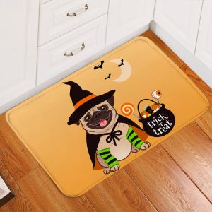 Halloween Pug Orange Doormat Welcome Mat