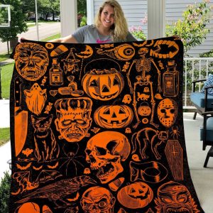 Halloween Pumpkin And Skull Fleece Blanket | Christmas Gift