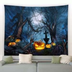 Halloween Pumpkin Graveyard Garden Tapestry