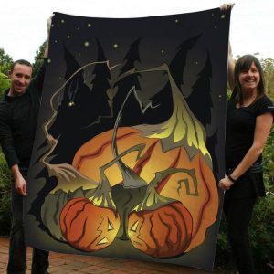 Halloween Pumpkin In The Night Gift Personalized Custom Name Date Fleece Blanket