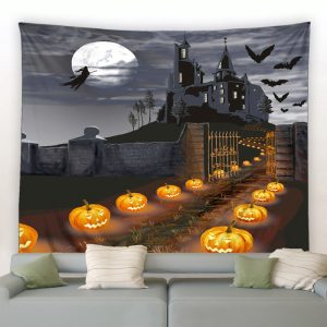 Halloween Pumpkin Path To Spooky House Garden Tapestry