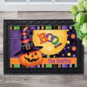 Halloween Pumpkin Witch Personalized Doormat Welcome Mat
