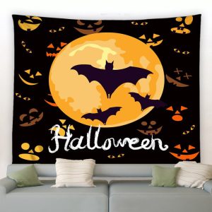 Halloween Sign With Moon And Bats Garden Tapestry