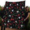 Halloween Skull Rose Flower Gift Fleece Blanket