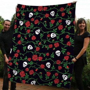 Halloween Skull Rose Flower Gift Fleece Blanket