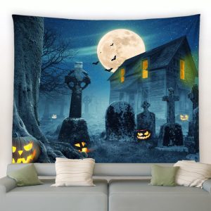 Halloween Spooky Graveyard Garden Tapestry