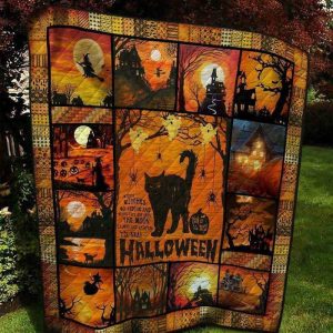 Halloween Witch Black Cat Fleece Blanket