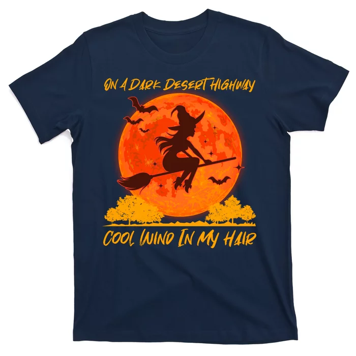 Halloween Witch On A Dark Desert Highway Unisex T-Shirt For Adult Kids