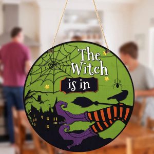 Halloween Witch Round Wood Sign 1
