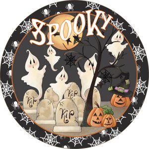 Spooky Decor Round Wood Sign