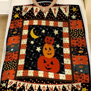 Happy Halloween Pumpkins Under The Moon Fleece Blanket 1