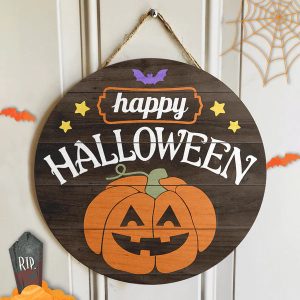 Happy Halloween Round Wood Sign