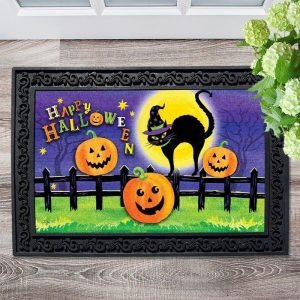 Happy Halloween Witch Cat Doormat Welcome Mat