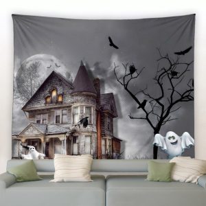Haunted Halloween House Garden Tapestry