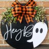 Hey Boo Halloween Sign Wood Circle Sign