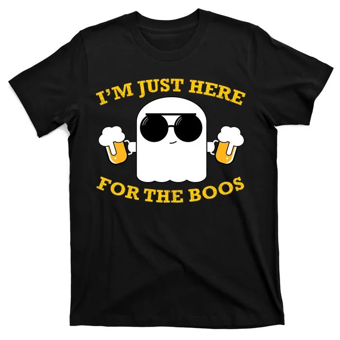 I'm Just Here For The Boos Funny Halloween Beer Ghost Emoji Unisex T-Shirt For Adult Kids