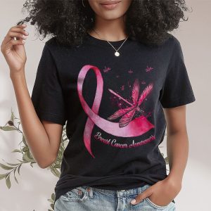In October We Wear Pink Breast Cancer Awareness Dragonfly T Shirt 2