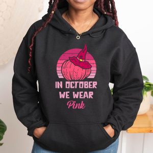 In October We Wear Pink Breast Cancer Pumpkin Halloween Hoodie 1 3