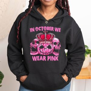 In October We Wear Pink Breast Cancer Pumpkin Halloween Hoodie 1