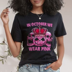 In October We Wear Pink Breast Cancer Pumpkin Halloween T Shirt 2