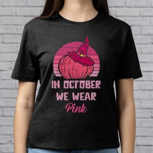 In October We Wear Pink Breast Cancer Pumpkin Halloween T Shirt 3 3