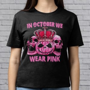 In October We Wear Pink Breast Cancer Pumpkin Halloween T Shirt 3