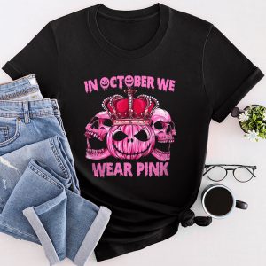 In October We Wear Pink Breast Cancer Pumpkin Halloween T-Shirt