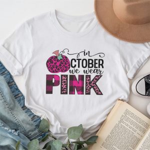 In October We Wear Pink Breast Cancer Pumpkin Halloween T-Shirt