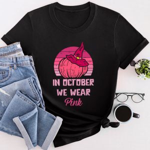 In October We Wear Pink Breast Cancer Pumpkin Halloween T-Shirt