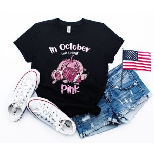 In October We Wear Pink Football Breast Cancer Awareness T-Shirt