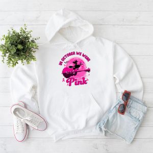 In October We Wear Pink Ribbon Witch Halloween Breast Cancer Hoodie 1 2