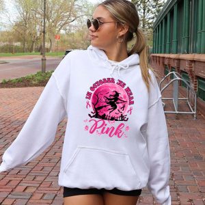 In October We Wear Pink Ribbon Witch Halloween Breast Cancer Hoodie 2 3