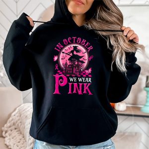 In October We Wear Pink Ribbon Witch Halloween Breast Cancer Hoodie 2