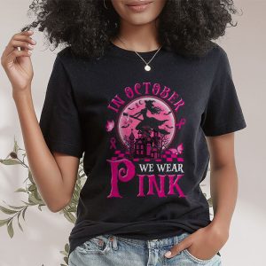 In October We Wear Pink Ribbon Witch Halloween Breast Cancer T Shirt 2
