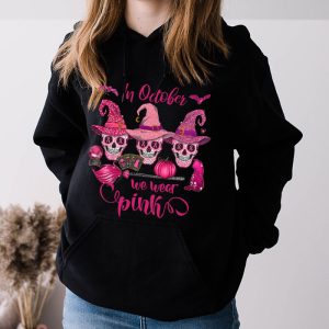 Funny Halloween Shirts In October We Wear Pink Skull Breast Cancer Hoodie 1