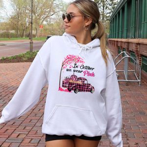 In October We Wear Pink Truck Breast Cancer Awareness Gifts Hoodie 2