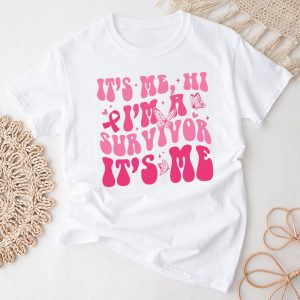 Pink Ribbon Breast Cancer Awareness It’s Me Hi I’m A Survivor T-Shirt 3