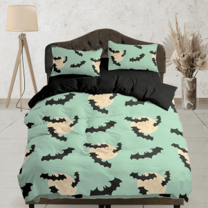 Mint Green Bats Halloween Full Bedding & Pillowcase