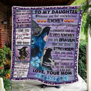 Mom To Daughter Witch Girl Letter To Daughter Halloween Personalized Custom Name Text Fleece Blanket
